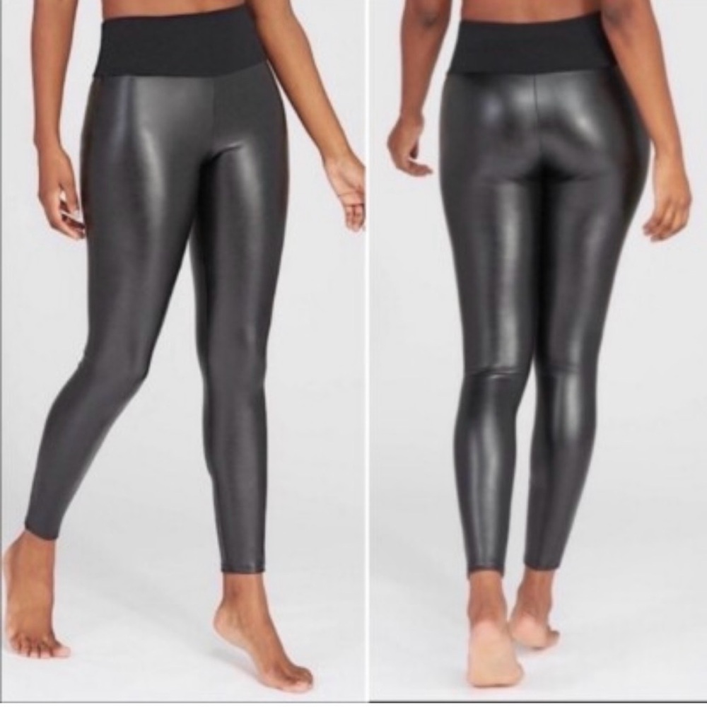 ASSETS by SPANX Faux Leather Shaping Leggings Very Black Sz 1X